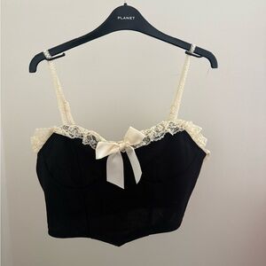 Black Lace Trim Camisole with Bow
